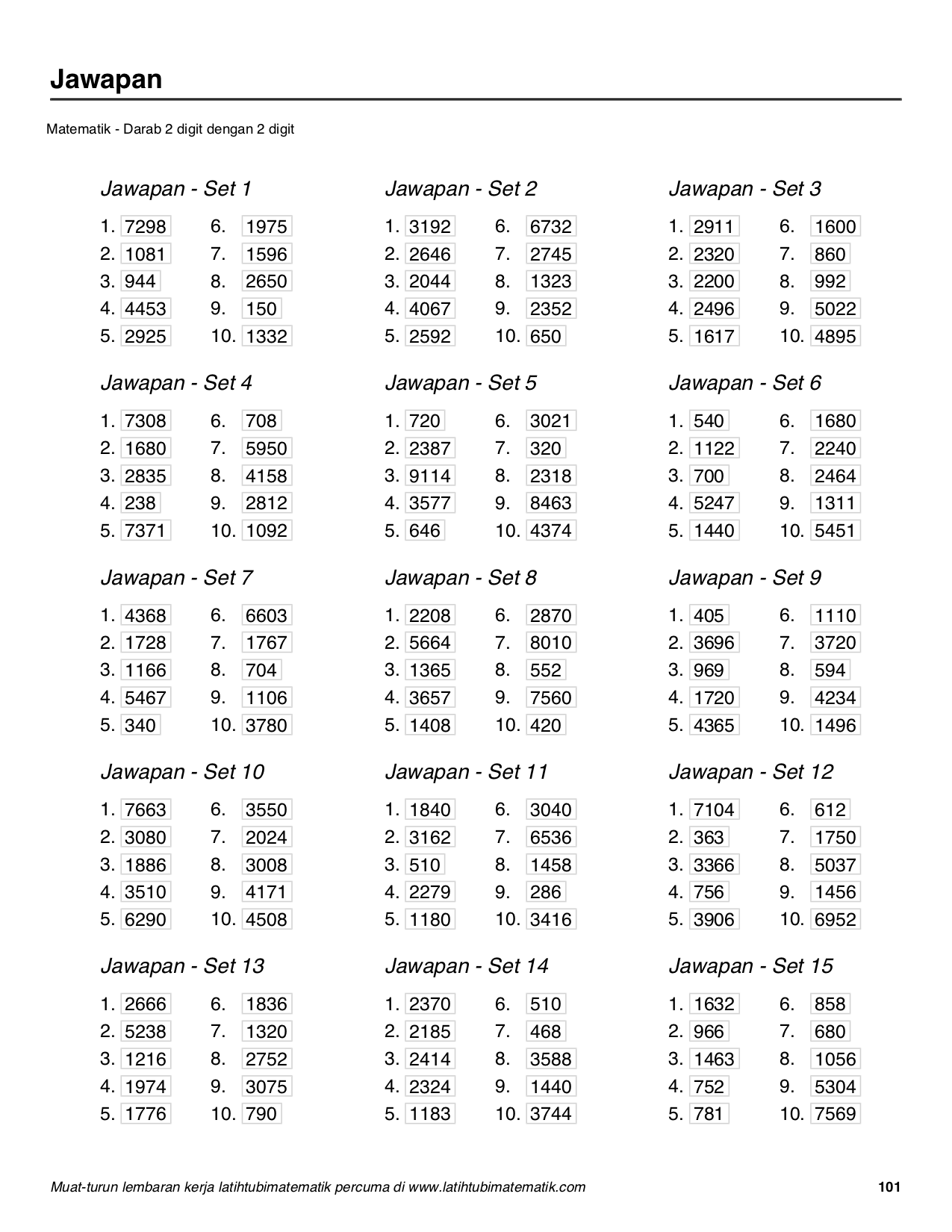 Latih Tubi Latihan Matematik Tahun 2 2020